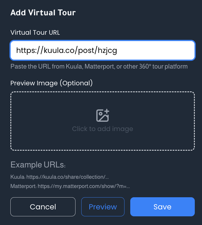 Dialog with preview and save buttons