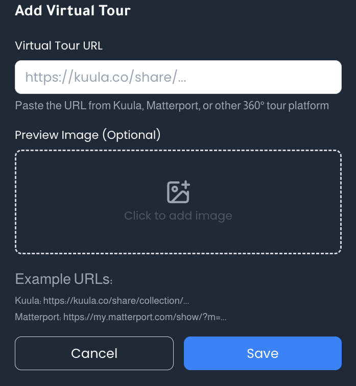 Tour link entry dialog